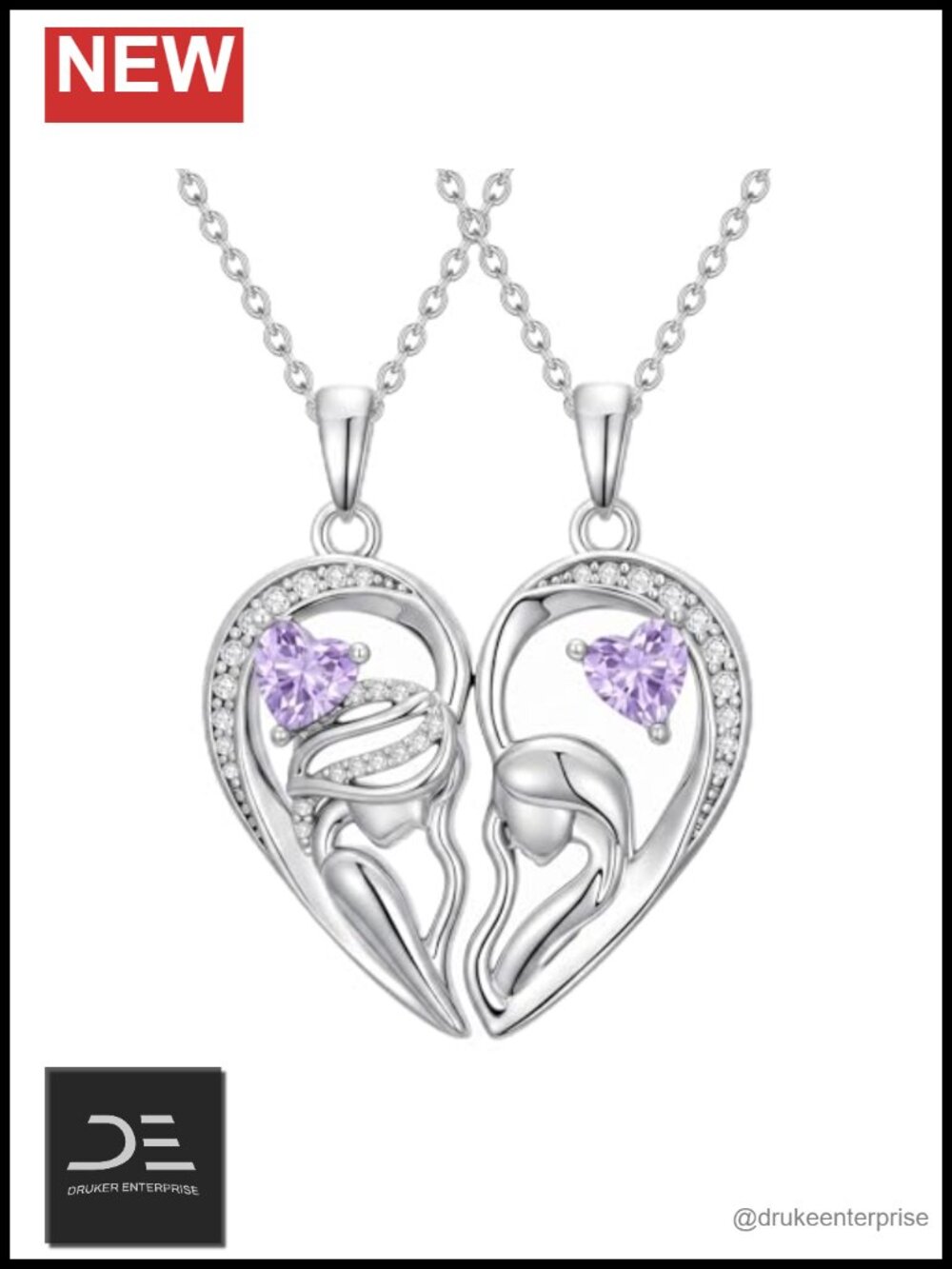 Gold Plated Mother Daughter Necklace Set Cubic Zirconia Birthstone Pendant